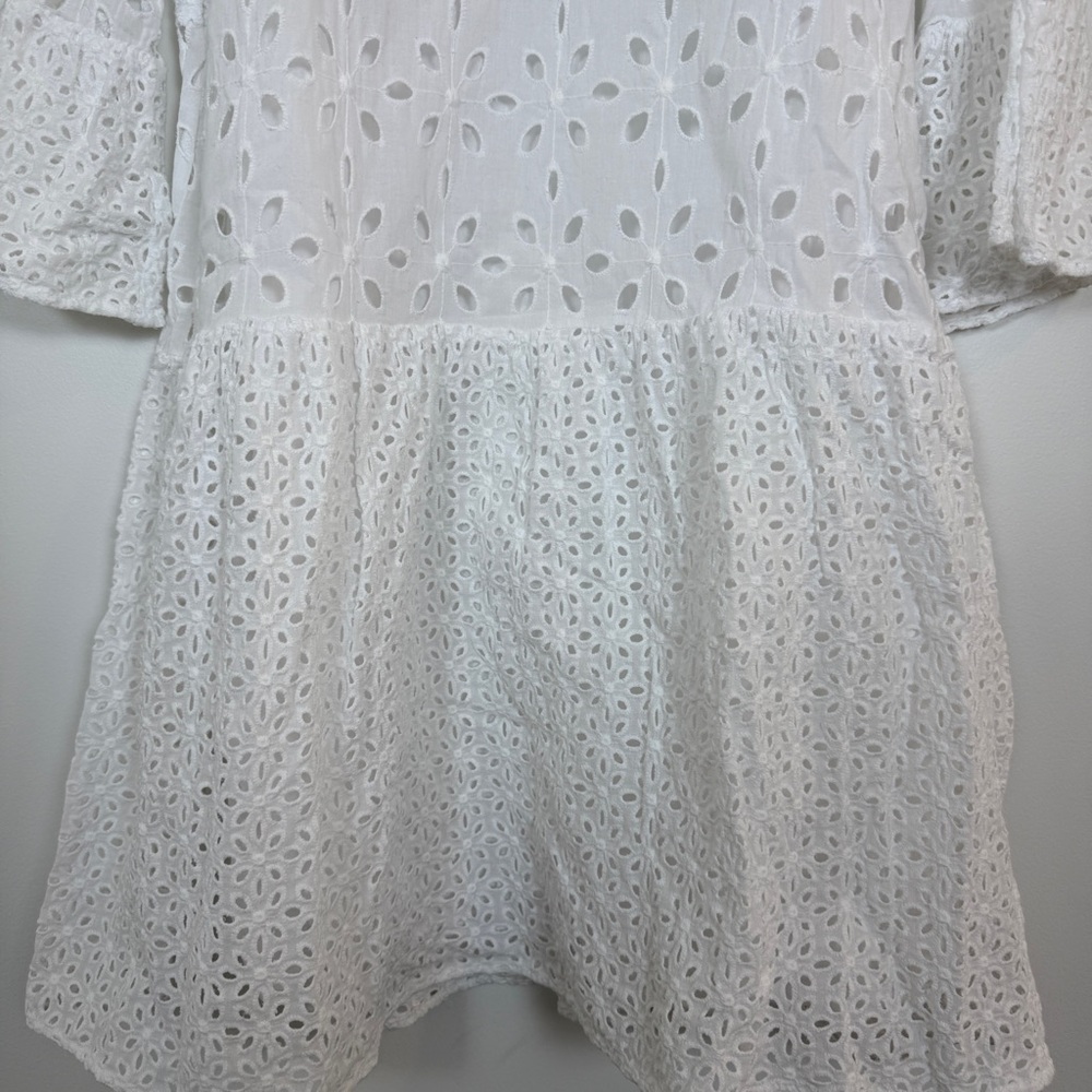 Tyler Böe Ingrid White Eyelet Dress Bell Sleeve Cotton Boho Babydoll Size S - Picture 8 of 10